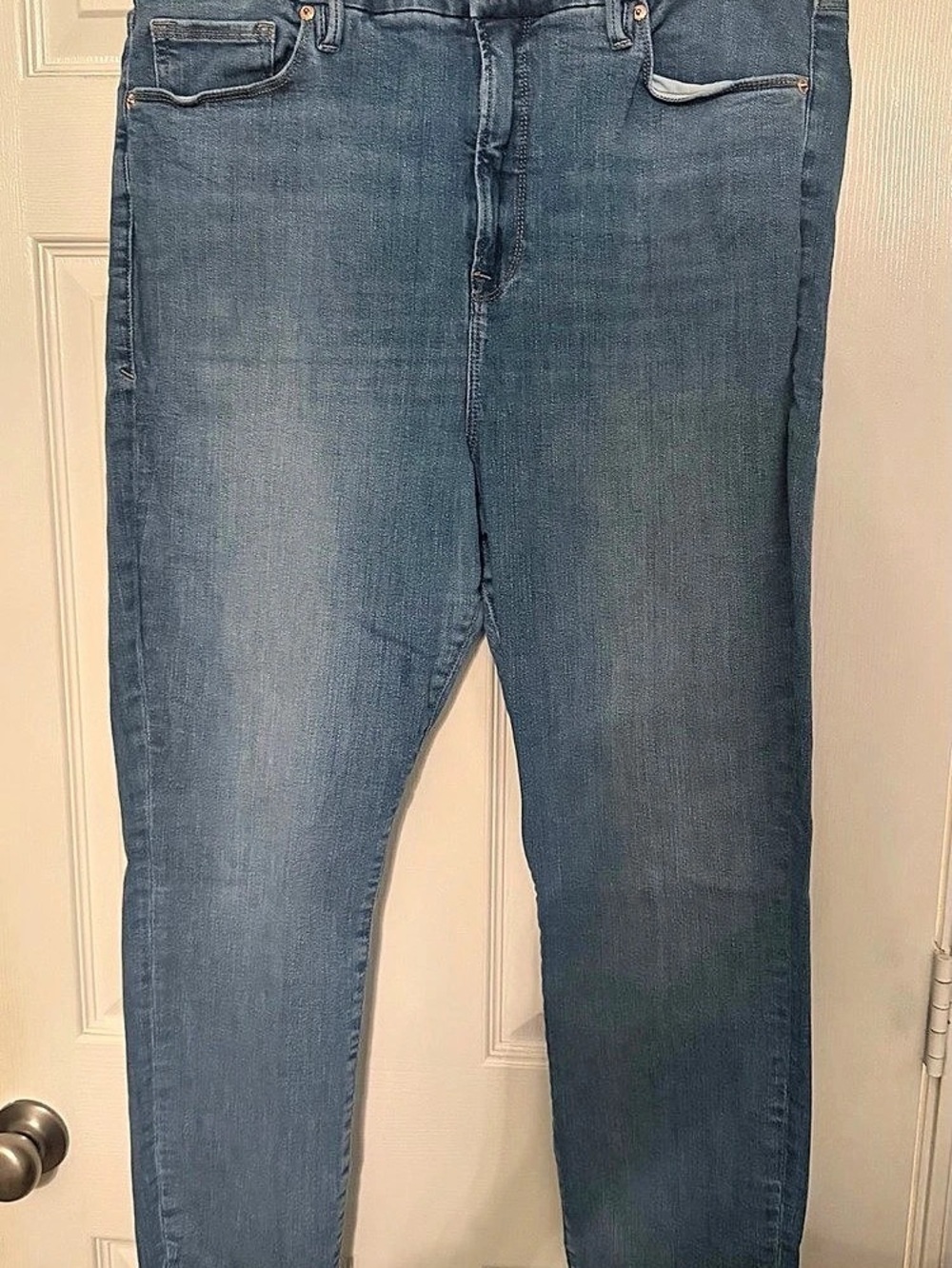 Good American Good Waist Raw Hem Ankle Jeans Waist 18 Blue